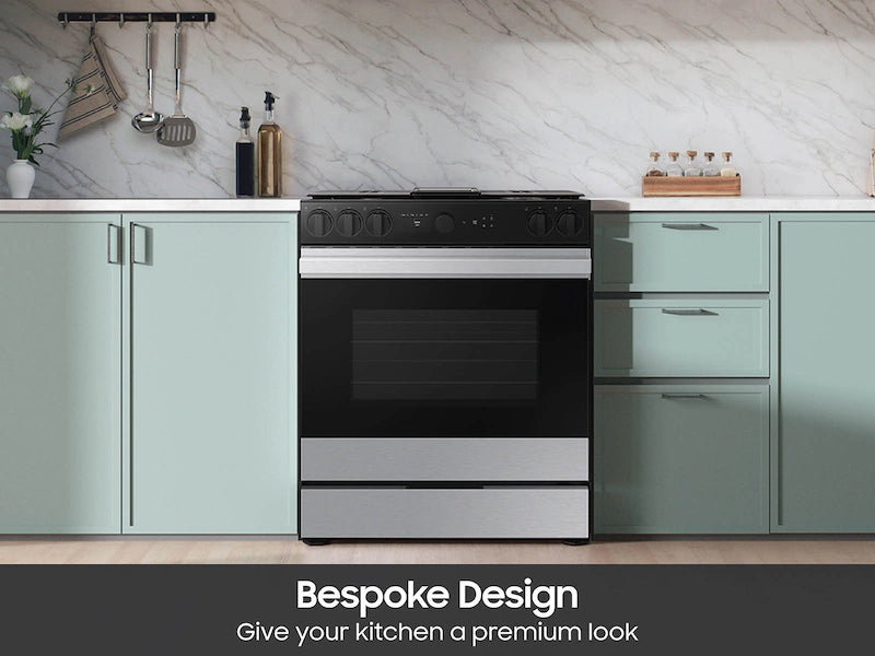 Bespoke 6.0 cu. ft. Smart Slide-In Gas Range with Smart Oven Camera & Illuminated Precision Knobs in White Glass