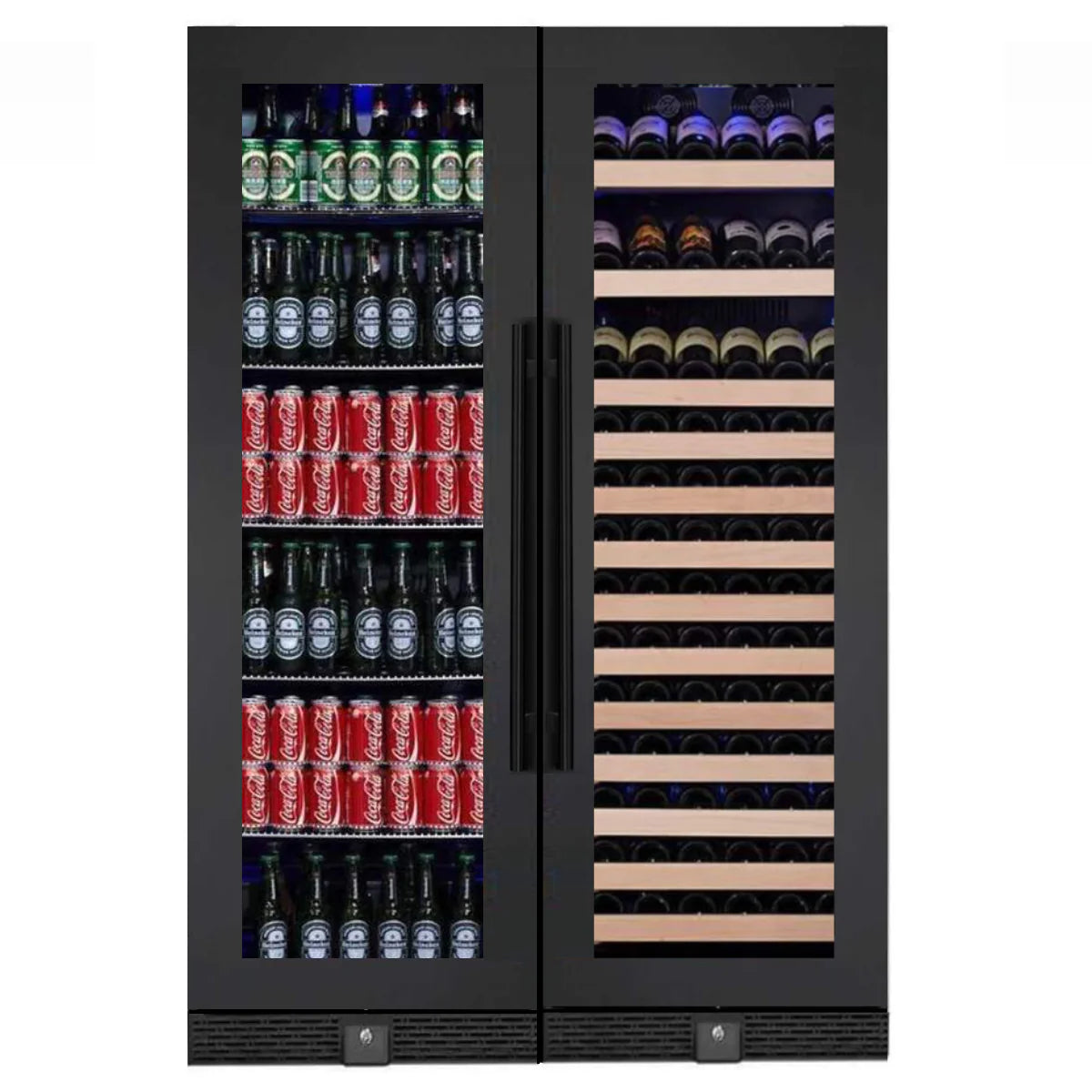 KingsBottle 72" Large Wine And Beverage Cooler Drinks Combo With Clear Door Beverage Fridge KBU170BW2-FG  KBU170BW2-SS