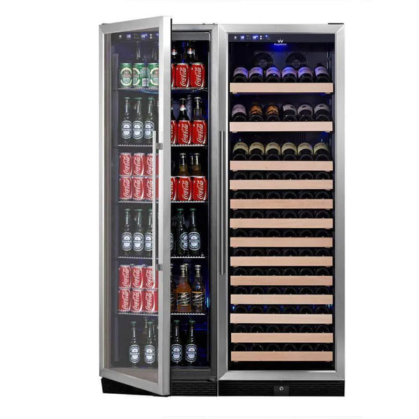 KingsBottle 72" Tall Beer And Wine Refrigerator Combo With Glass Door with Stainless Steel Trim Beverage Fridge Beverage Fridge KBU170BW3-FG  KBU170BW3-SS