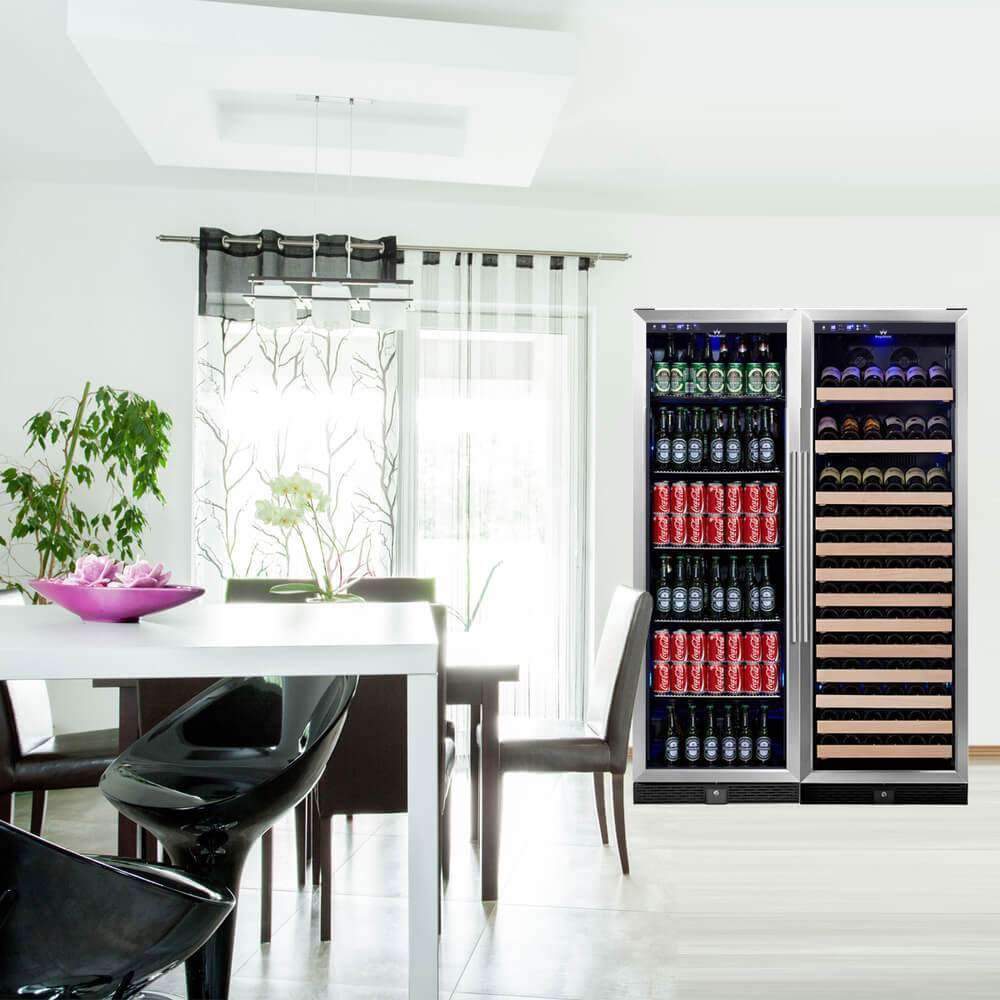 KingsBottle 72" Large Wine And Beverage Cooler Drinks Combo With Clear Door Beverage Fridge KBU170BW2-FG  KBU170BW2-SS