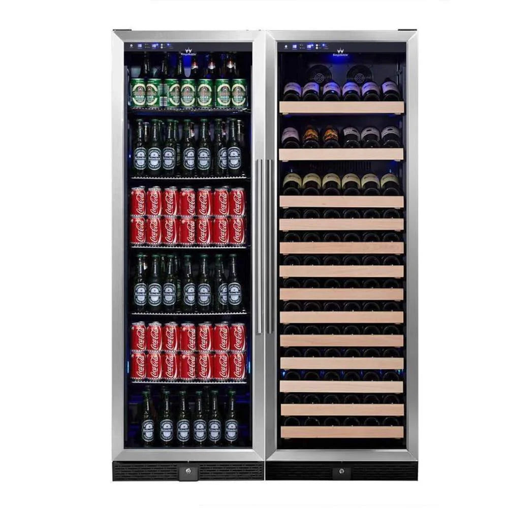 KingsBottle 72" Large Wine And Beverage Cooler Drinks Combo With Clear Door Beverage Fridge KBU170BW2-FG  KBU170BW2-SS