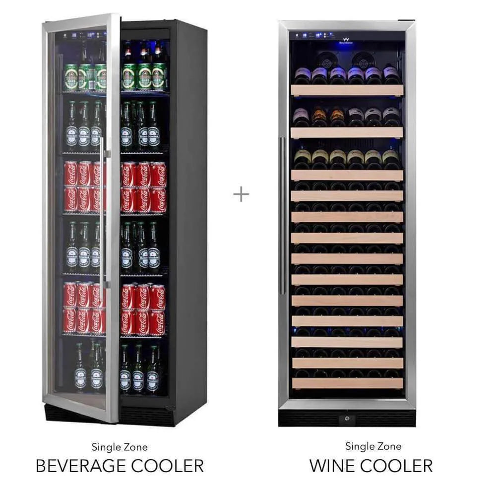 KingsBottle 72" Tall Beer And Wine Refrigerator Combo With Glass Door with Stainless Steel Trim Beverage Fridge Beverage Fridge KBU170BW3-FG  KBU170BW3-SS