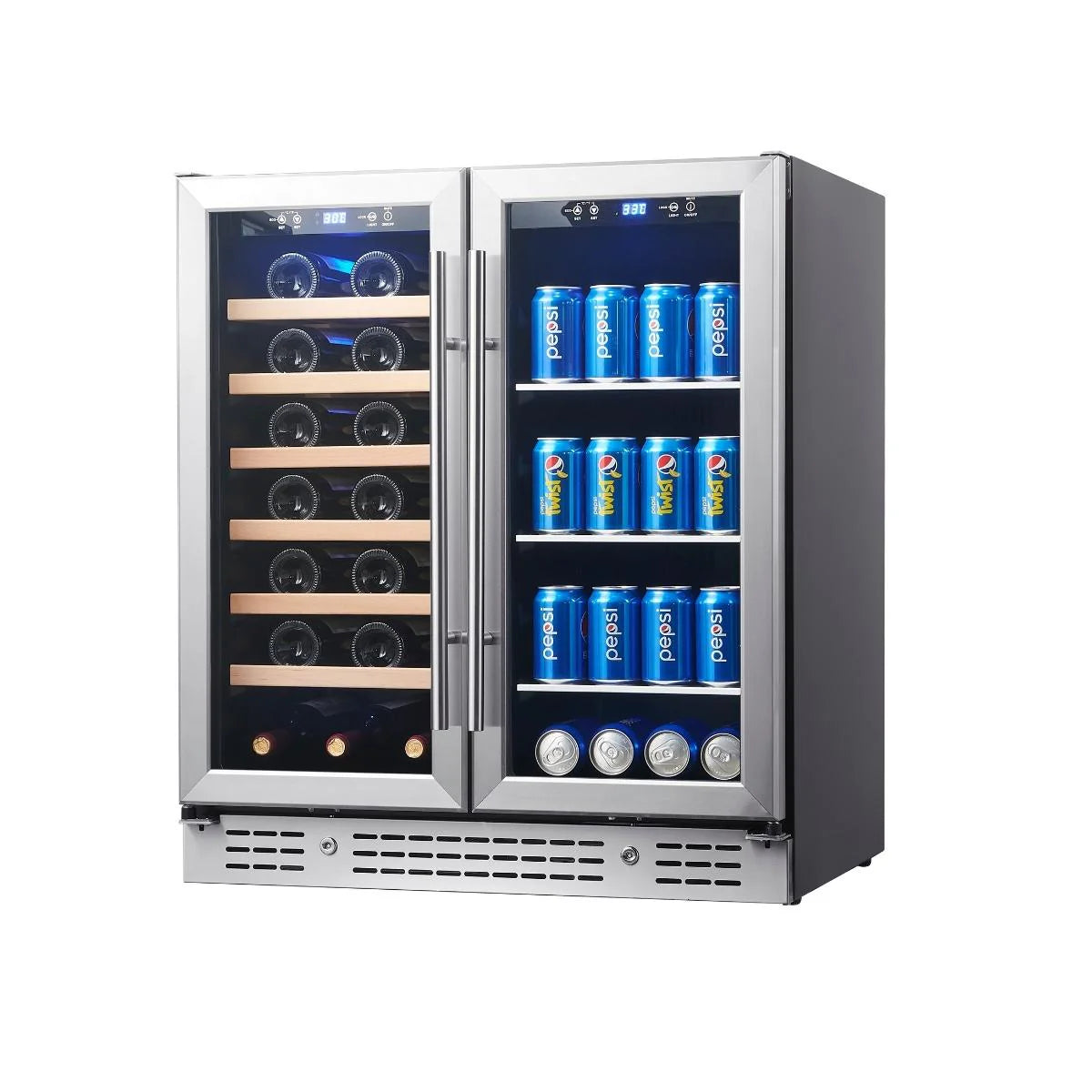 KingsBottle 30" Combination Beer and Wine Cooler with Low-E Glass Door WINE AND BEER KBU165BW-SSKBU165BW-BLK  COMBO