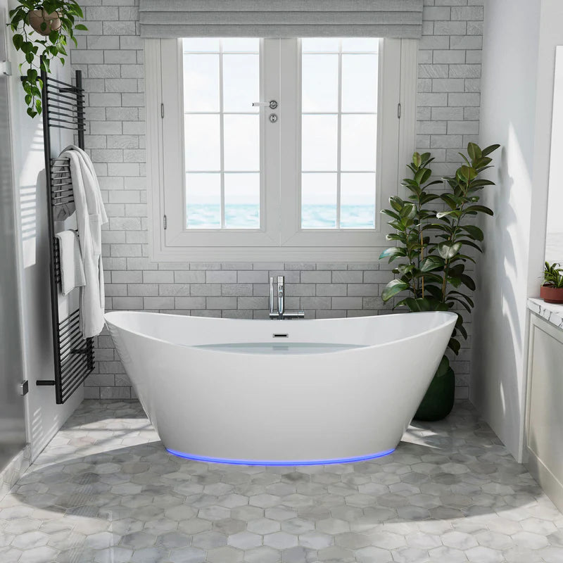 67" Freestanding Soaking LED Tub with Center Drain