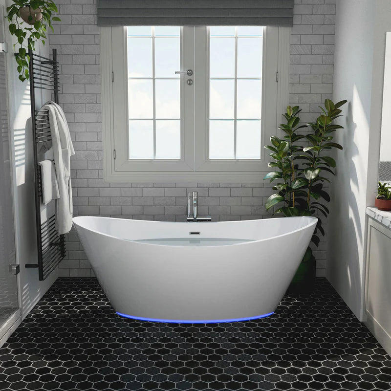 67" Freestanding Soaking LED Tub with Center Drain