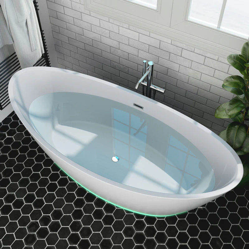 67" Freestanding Soaking LED Tub with Center Drain