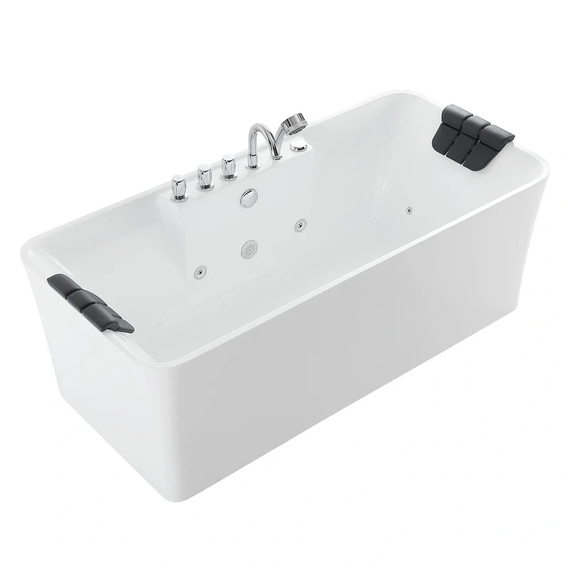 67" Freestanding Rectangle Whirlpool Bathtub with Center Drain