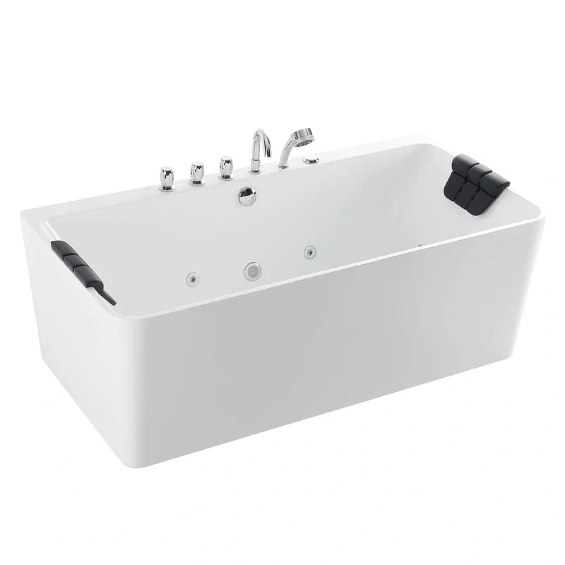 67" Freestanding Whirlpool Bathtub with Faucet and Center Drain