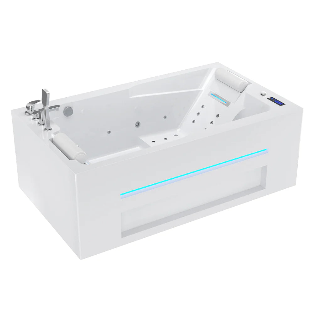 71 Inch Alcove Massage Inline Heater 2-Person LED Tub With Left Drain
