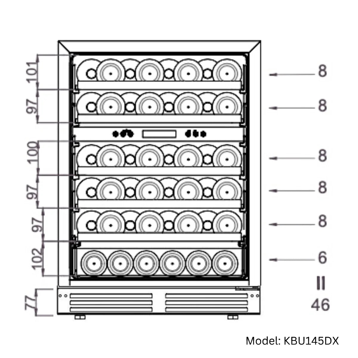 KingsBottle 24 Inch Under Counter LOW-E Glass Door Dual Zone Wine Cooler WINE FRIDGE KBU145DX-SSKBU145DX-FG