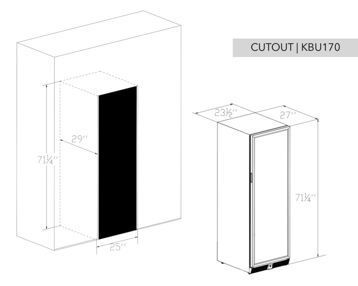 KingsBottle Tall Large Wine Refrigerator With Glass Door With Stainless Steel Trim Beverage Fridge KBU170DX-FG LHH KBU170DX-FG RHH