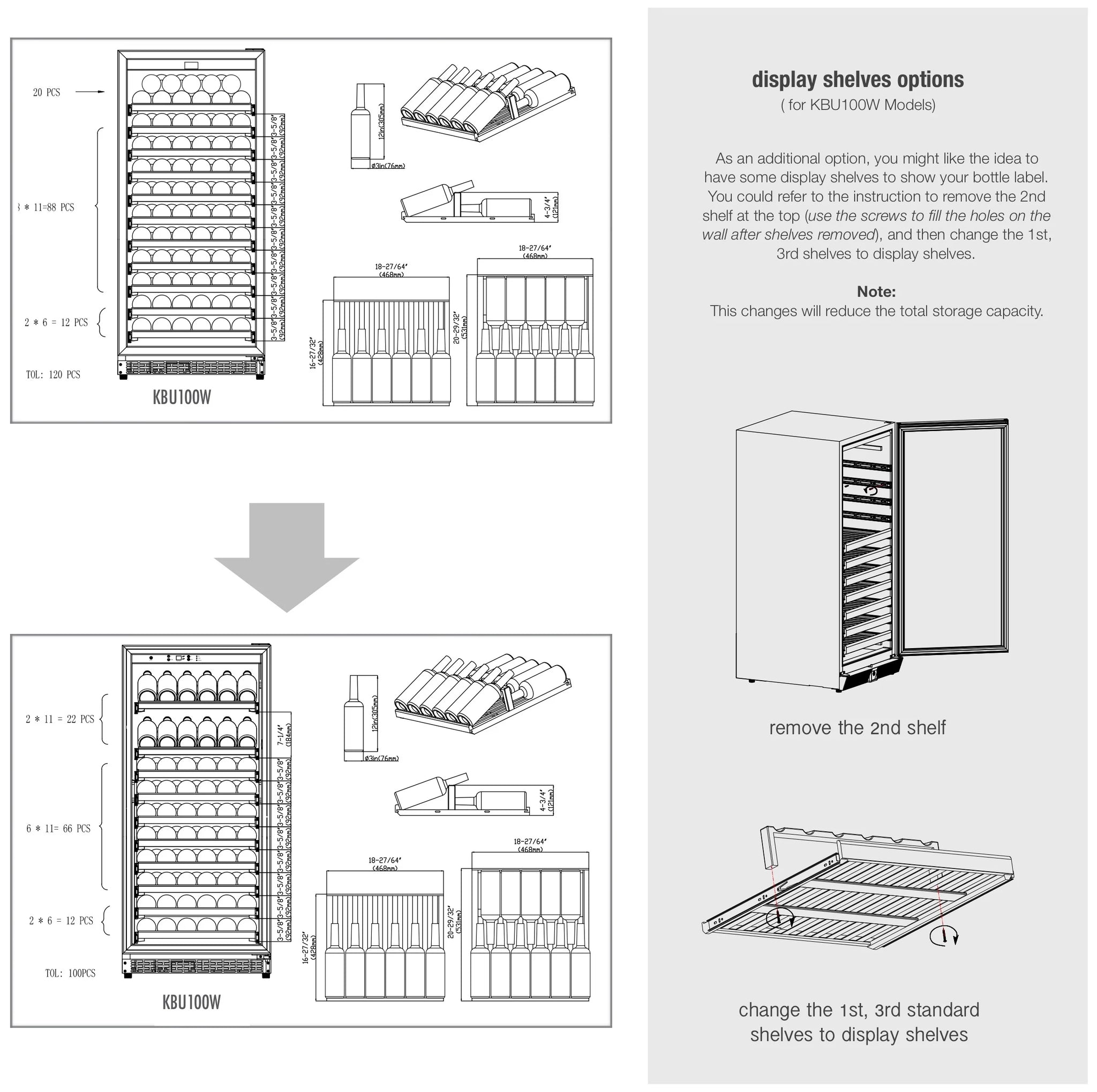 Kings Bottle 100 Bottle Kitchen Wine Refrigerator Freestanding Wine Refrigerator KBU100WX-SS LHH  KBU100WX-SS RHH