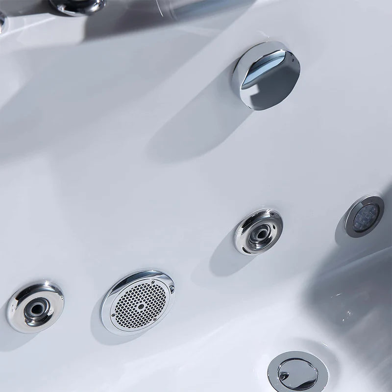 59" Alcove LED Whirlpool Bathtub with Center Drain