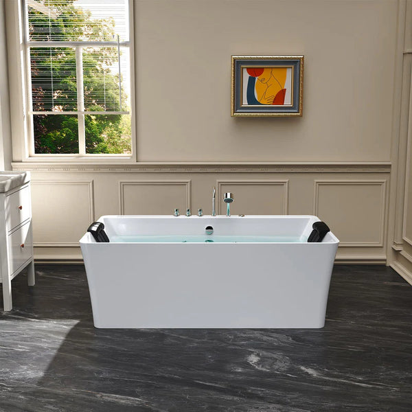 67" Freestanding Whirlpool Bathtub with Faucet and Center Drain