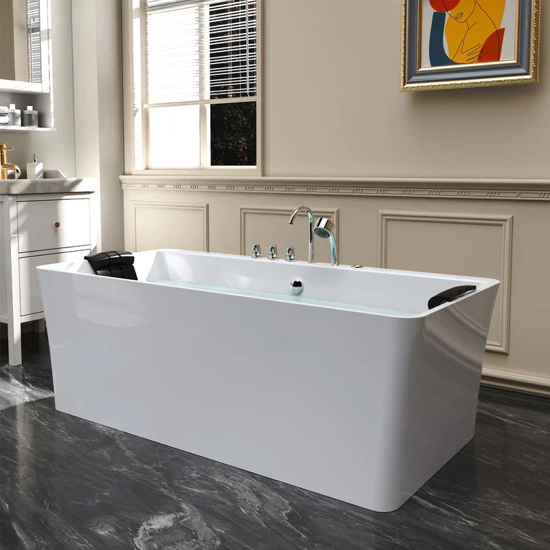 67" Freestanding Whirlpool Bathtub with Faucet and Center Drain