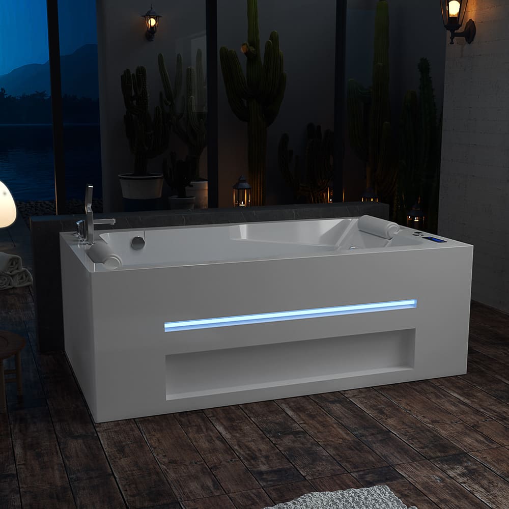 71 Inch Alcove Massage Inline Heater 2-Person LED Tub With Left Drain