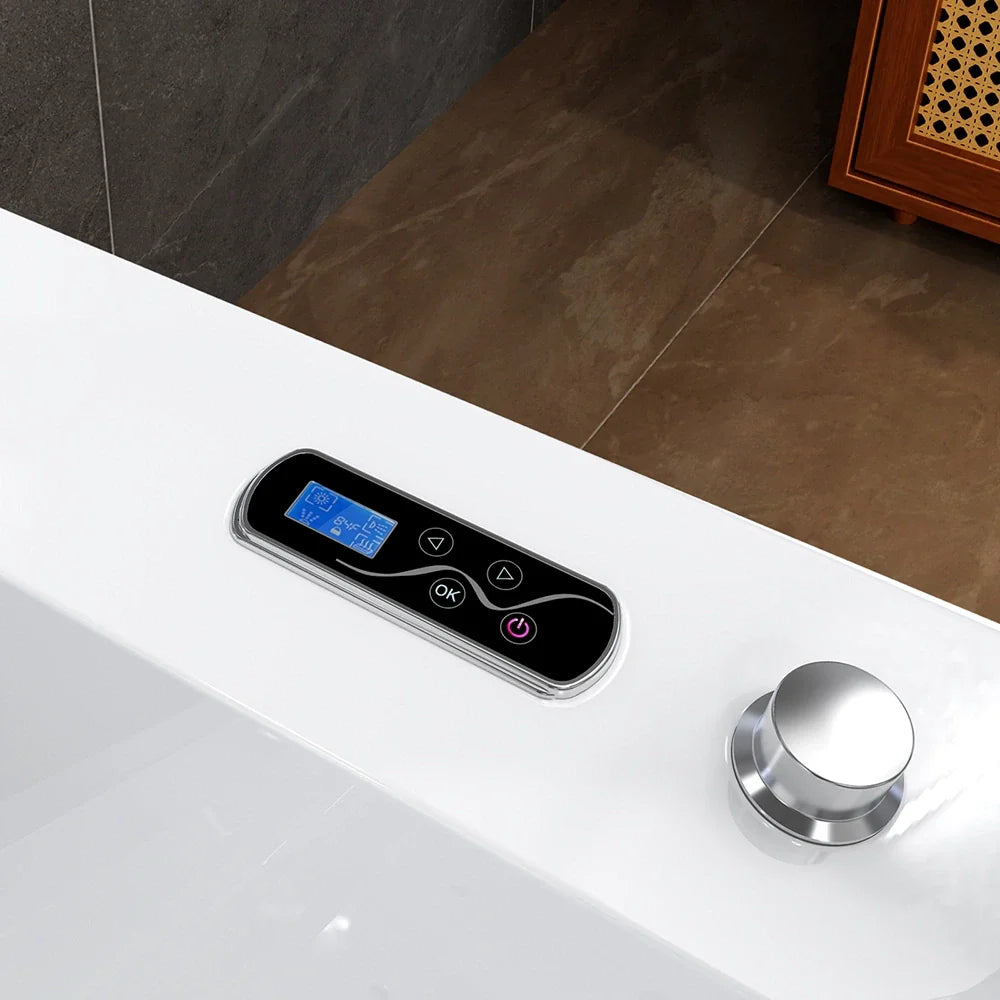 71" Freestanding Combo Massage Whirlpool Inline Heater 2-Person Bathtub with Dual Glass Design