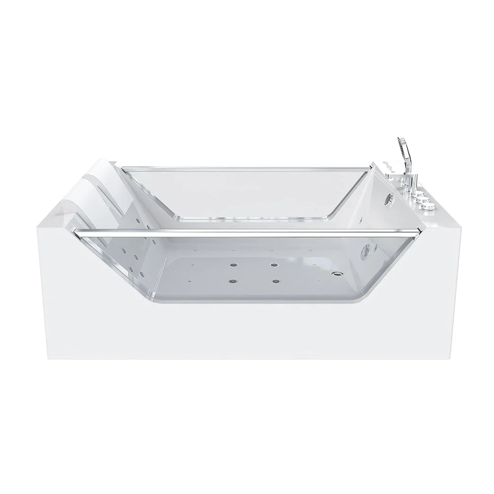 71" Freestanding Combo Massage Whirlpool Inline Heater 2-Person Bathtub with Dual Glass Design