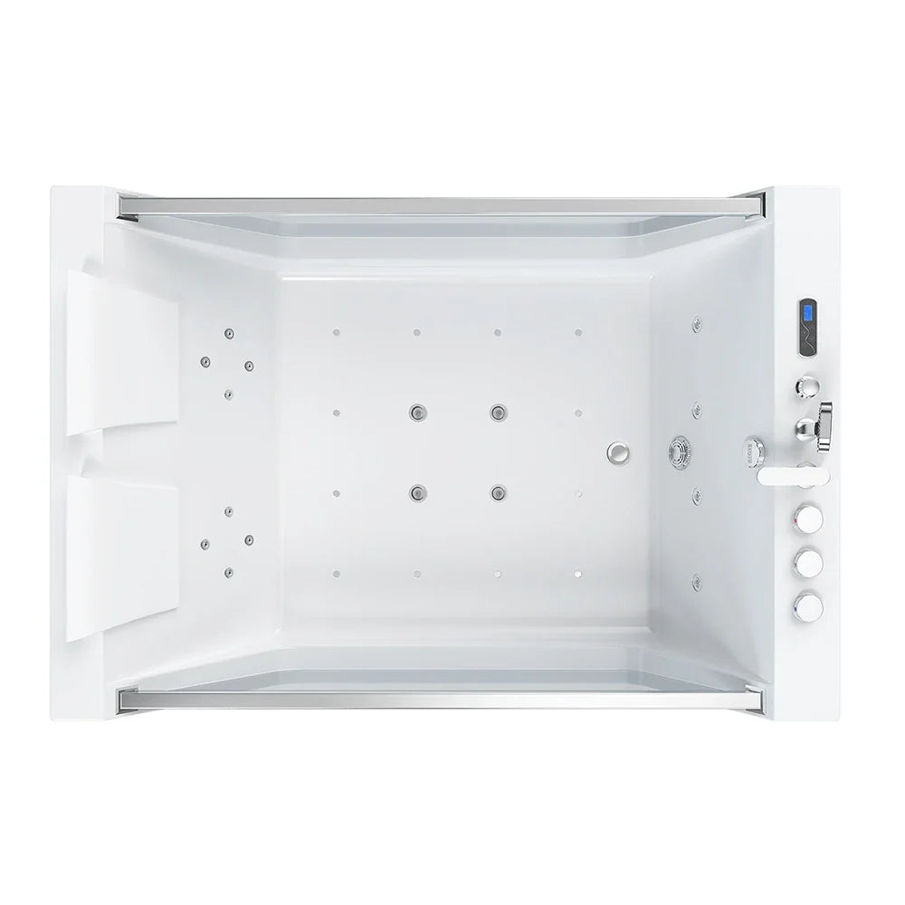 71" Freestanding Combo Massage Whirlpool Inline Heater 2-Person Bathtub with Dual Glass Design