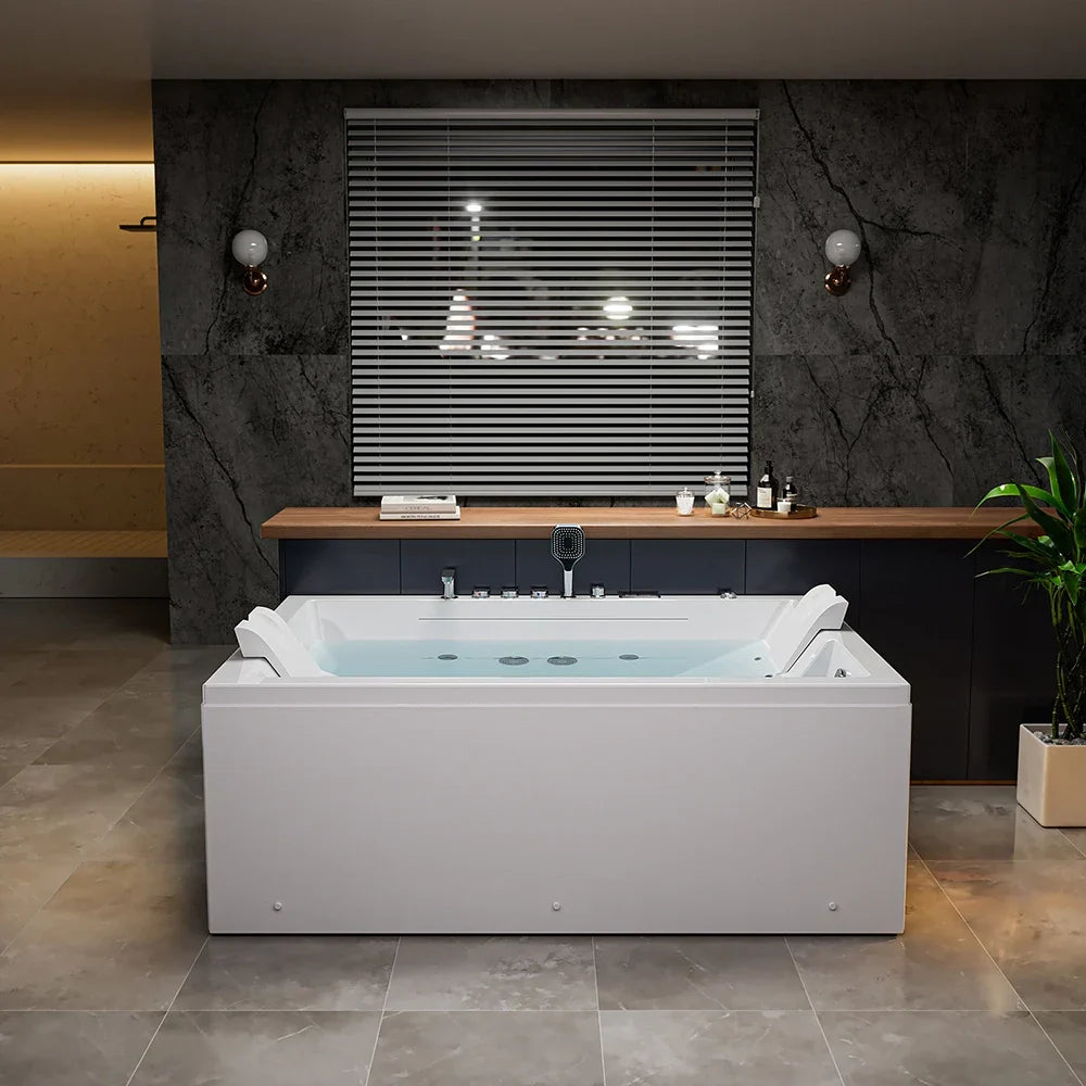 71" Alcove Inline Heater Combo Massage Whirlpool 2-Person Tub with Waterfall