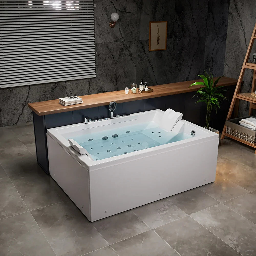 71" Alcove Inline Heater Combo Massage Whirlpool 2-Person Tub with Waterfall