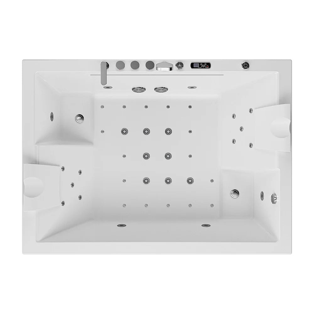 71" Alcove Inline Heater Combo Massage Whirlpool 2-Person Tub with Waterfall