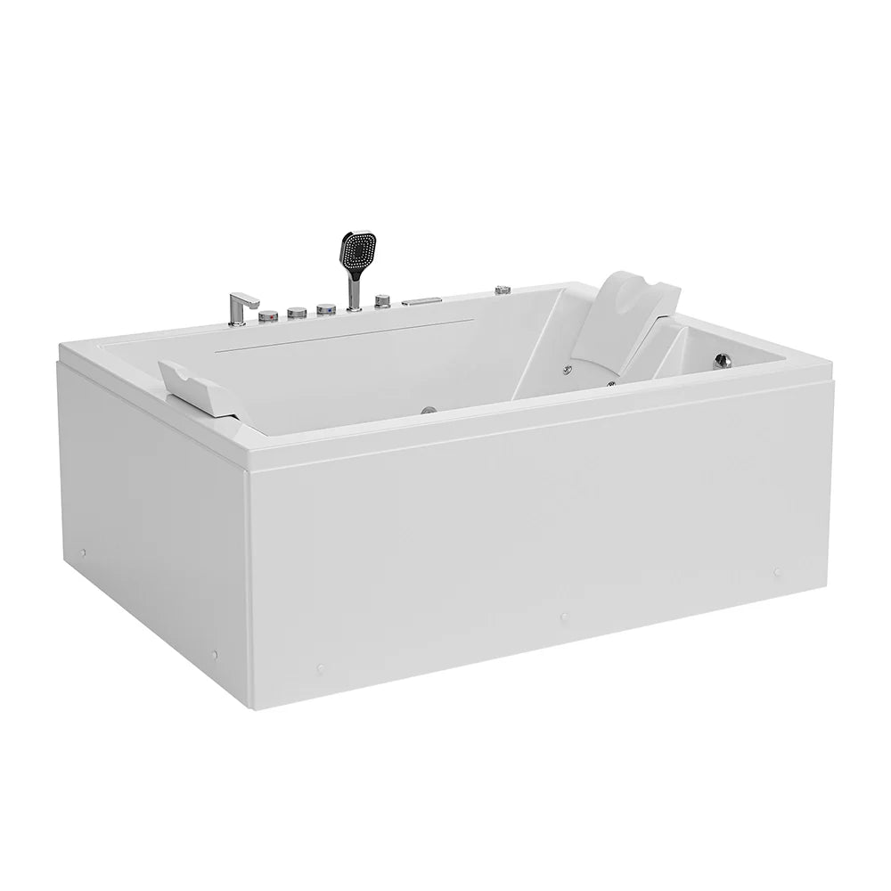 71" Alcove Inline Heater Combo Massage Whirlpool 2-Person Tub with Waterfall