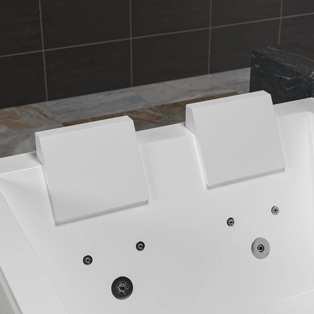 71" Alcove Dual Massage Whirlpool Inline Heater 2-Person Bathtub with Center Drain