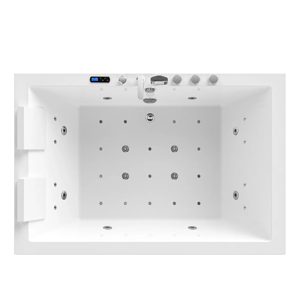 71" Alcove Dual Massage Whirlpool Inline Heater 2-Person Bathtub with Center Drain