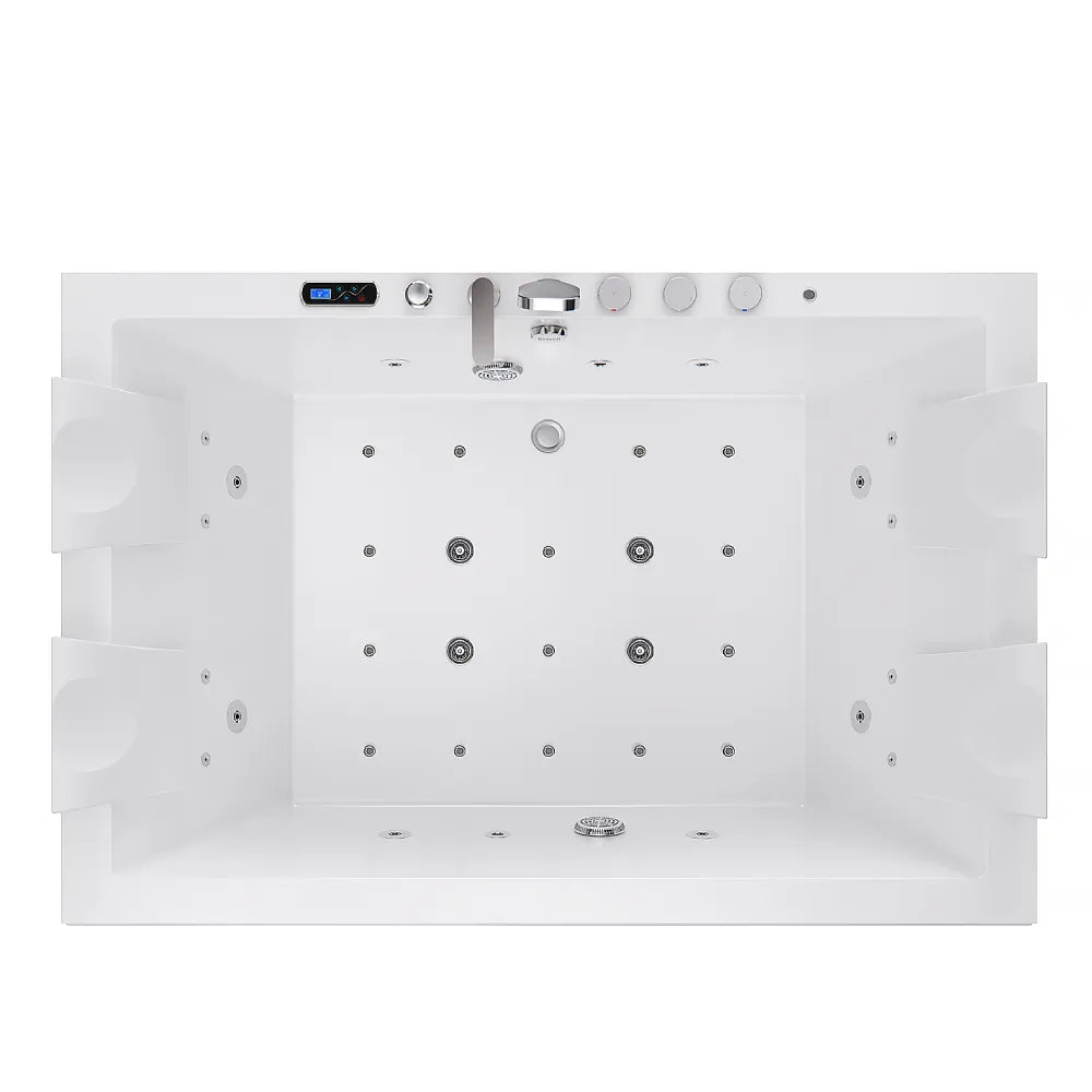71" Alcove Dual Massage Whirlpool Inline Heater 2-Person Bathtub with Revi-skin Therapy