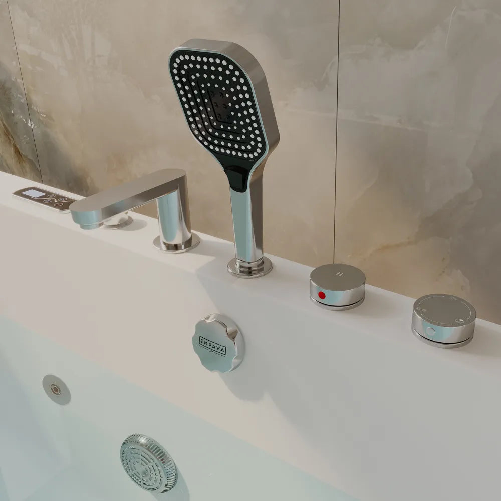 71" Alcove Dual Massage Whirlpool Inline Heater 2-Person Bathtub with Revi-skin Therapy