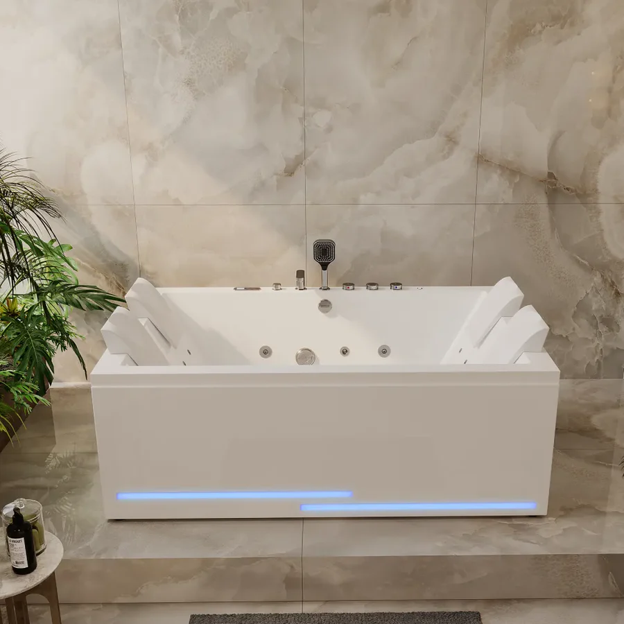 71" Alcove Dual Massage Whirlpool Inline Heater 2-Person Bathtub with Revi-skin Therapy