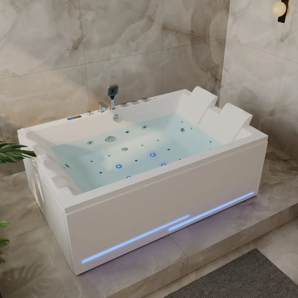 71" Alcove Dual Massage Whirlpool Inline Heater 2-Person Bathtub with Revi-skin Therapy