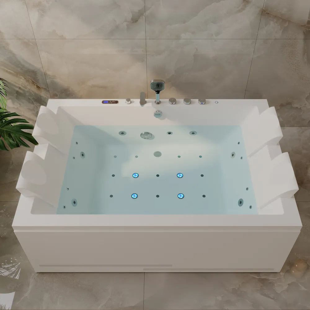 71" Alcove Dual Massage Whirlpool Inline Heater 2-Person Bathtub with Revi-skin Therapy
