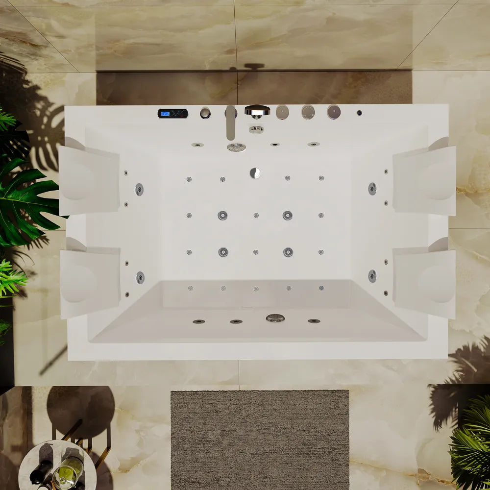 71" Alcove Dual Massage Whirlpool Inline Heater 2-Person Bathtub with Revi-skin Therapy