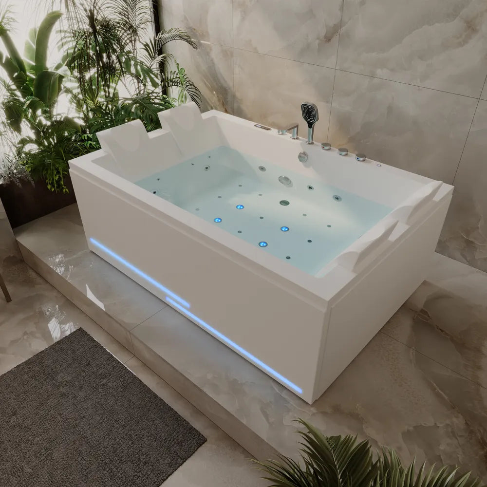 71" Alcove Dual Massage Whirlpool Inline Heater 2-Person Bathtub with Revi-skin Therapy