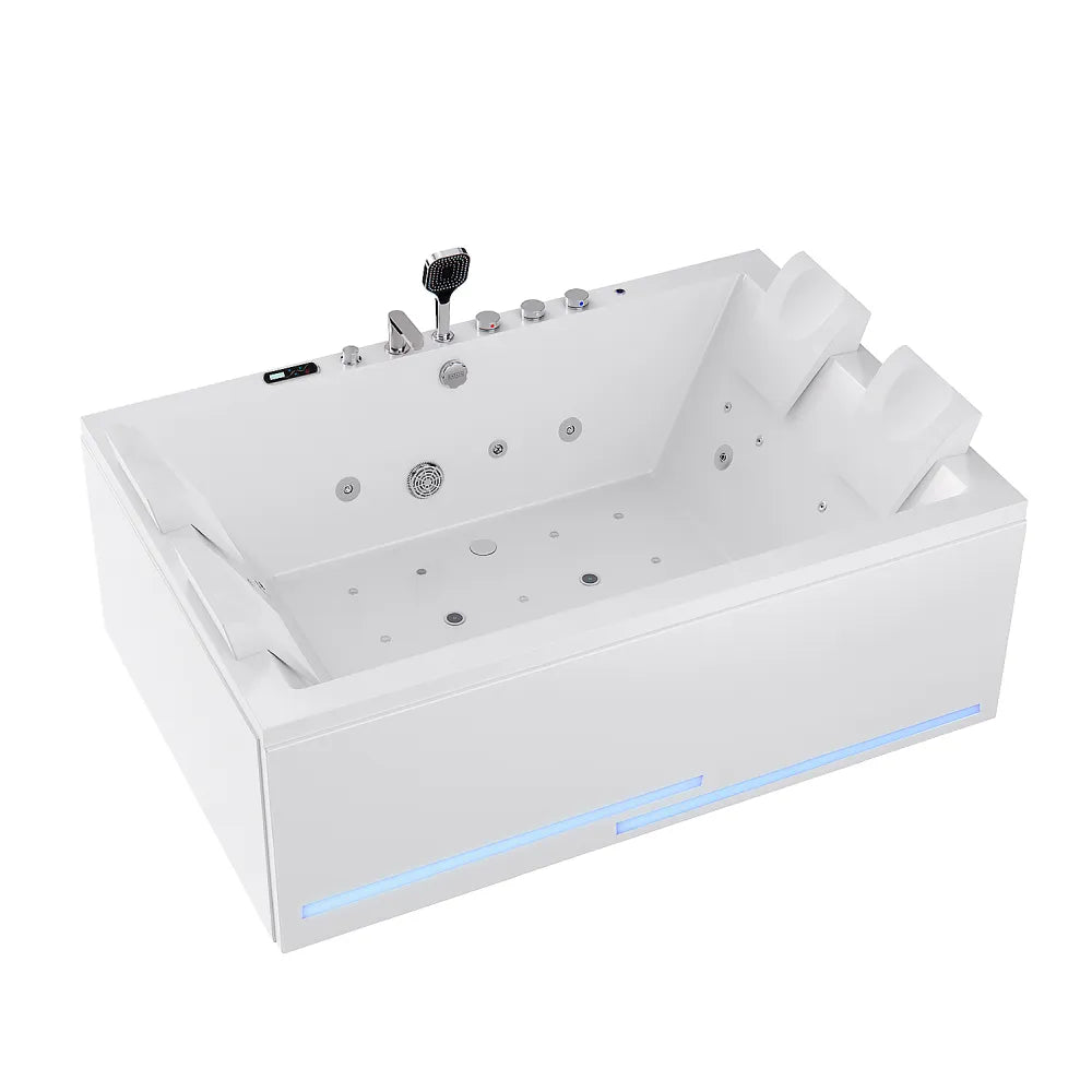 71" Alcove Dual Massage Whirlpool Inline Heater 2-Person Bathtub with Revi-skin Therapy