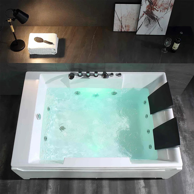 72" Alcove Whirlpool LED Bathtub for 2 Persons with Left Drain