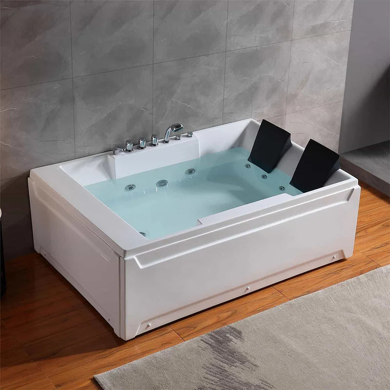 72" Alcove Whirlpool LED Bathtub for 2 Persons with Left Drain