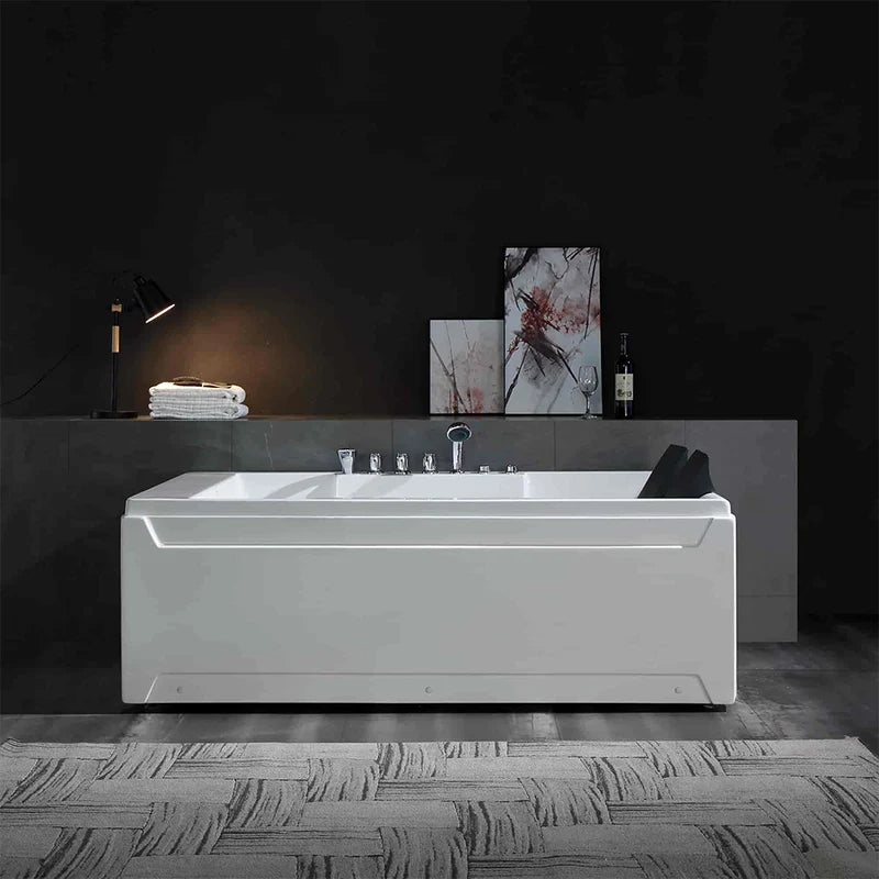 72" Alcove Whirlpool LED Bathtub for 2 Persons with Left Drain