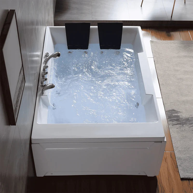 72" Alcove Whirlpool LED Bathtub for 2 Persons with Left Drain