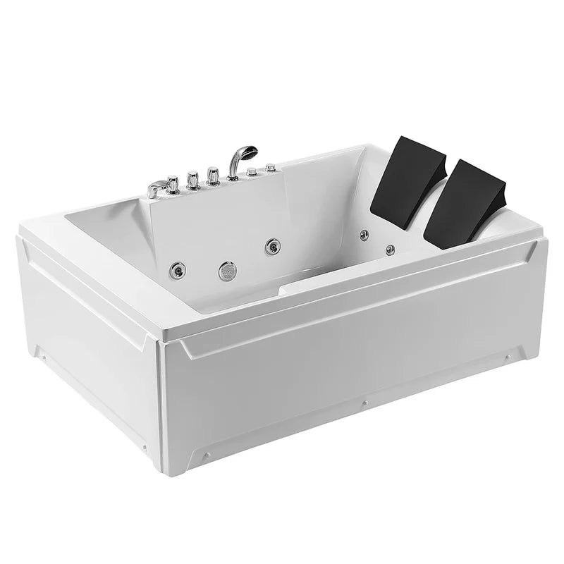 72" Alcove Whirlpool LED Bathtub for 2 Persons with Left Drain