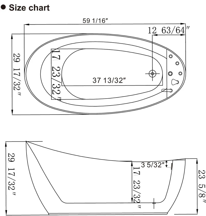 59" Acrylic Freestanding Whirlpool Tub with Reversible Drain