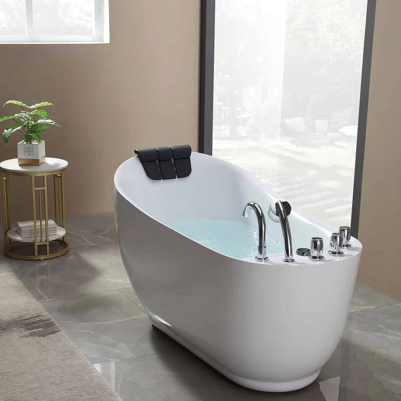 59" Acrylic Freestanding Whirlpool Tub with Reversible Drain