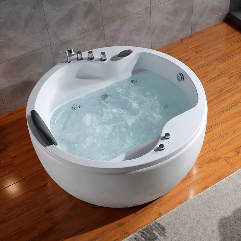 59" Freestanding Round Whirlpool Bathtub with Right Drain
