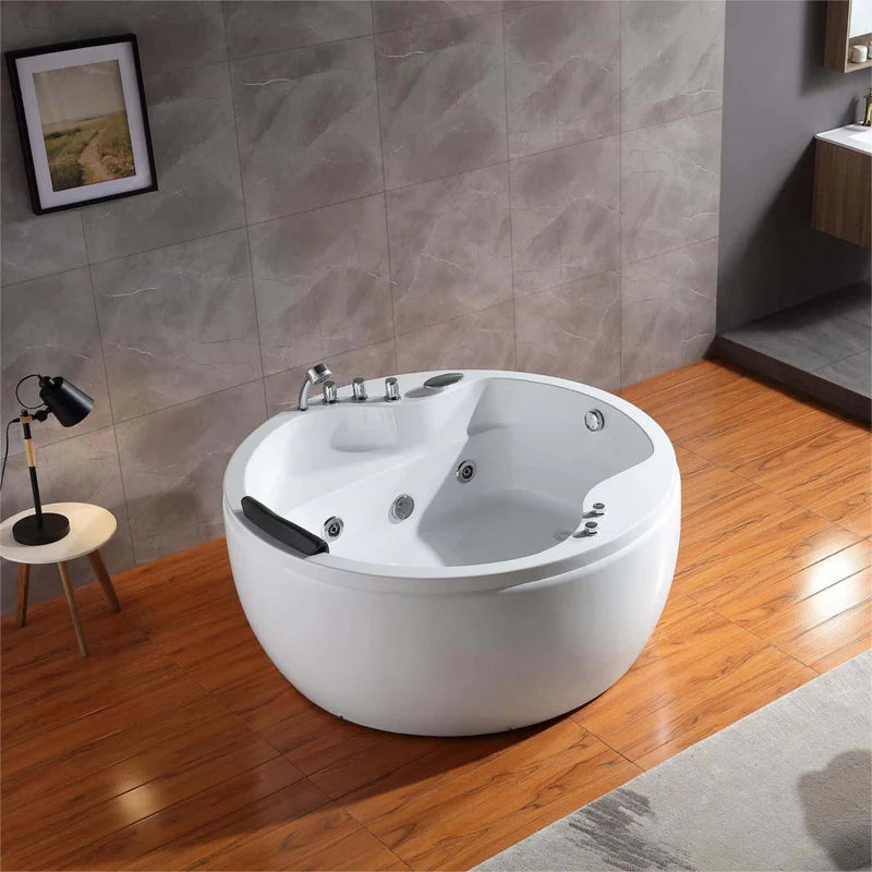 59" Freestanding Round Whirlpool Bathtub with Right Drain