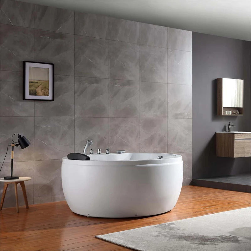 59" Freestanding Round Whirlpool Bathtub with Right Drain