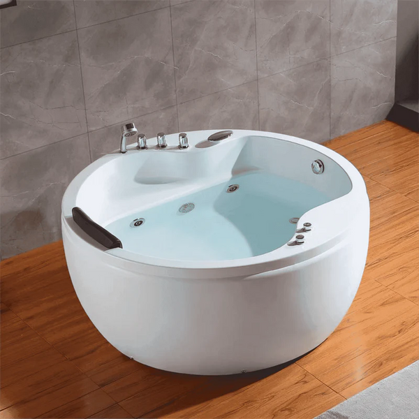 59" Freestanding Round Whirlpool Bathtub with Right Drain