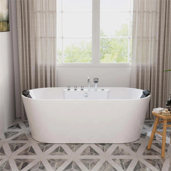 67" Freestanding Oval Whirlpool Bathtub with Center Drain