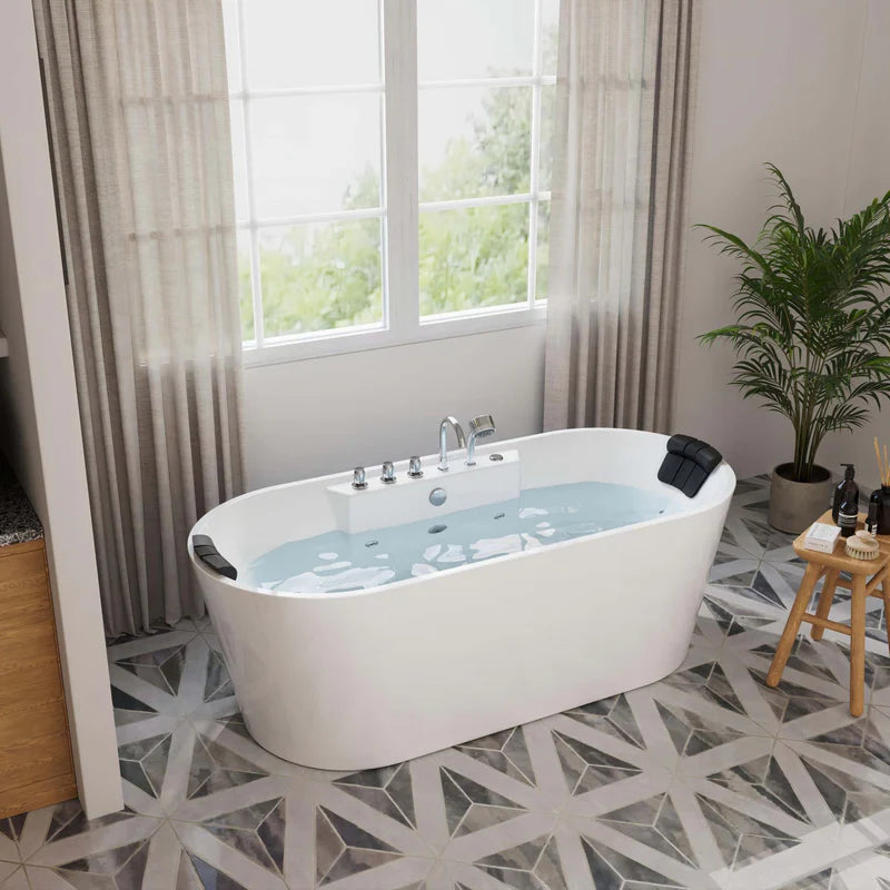 67" Freestanding Oval Whirlpool Bathtub with Center Drain